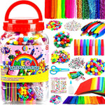FUNZBO Arts and Crafts Supplies for Kids - Toddler DIY Craft Set | with Glitter Glue Sticks, Pipe Cleaners, Pom Poms , Popsicle Sticks Tools for School, Birthday Gifts for Boys & Girls Ages 4+