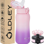 Oldley Insulated Water Bottle 20oz for Adults Kids Stainless Steel Water Bottles with Straw/Chug/Carabiner 3 Lids Fruit Strainer Double Wall Vacuum Wide Mouth BPA Free Leak-Proof for School Travel