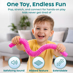 Bunmo Pop Tubes 4-pack Large - Non-Mouthable Fidget Toy for Creative Learning & Fine Motor Practice - Ages 3+