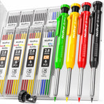 Nicpro Carpenter Pencil with Sharpener, Mechanical Pencils Set with 26 Refills, Deep Hole Marker for Construction, Heavy Duty Woodworking Tools for Architect (Black, Red) - With Case