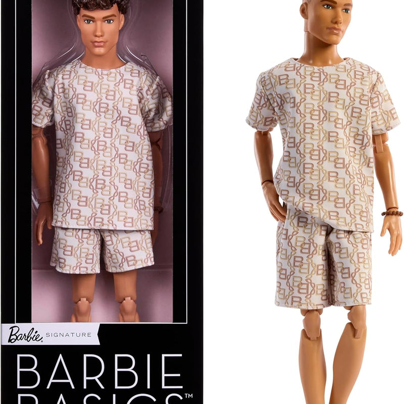 Barbie Basics Model Collector Fashion Doll 06 with Brunette Hair, Shimmery Golden Skirt & Halter, Universal-fit Fashions, Posable Body