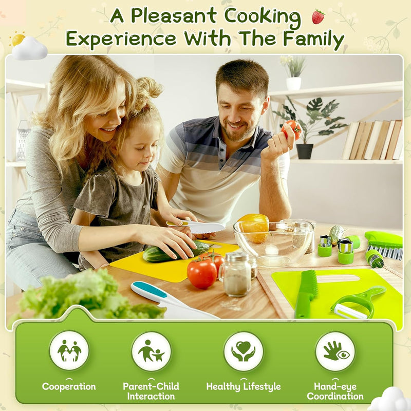 13 Pcs Kids Knife Set for Real Cooking Safe Kitchen Tools for Ages 4+ | Montessori Kitchen Toys Christmas Birthday Gifts for Boys and Girls (A)