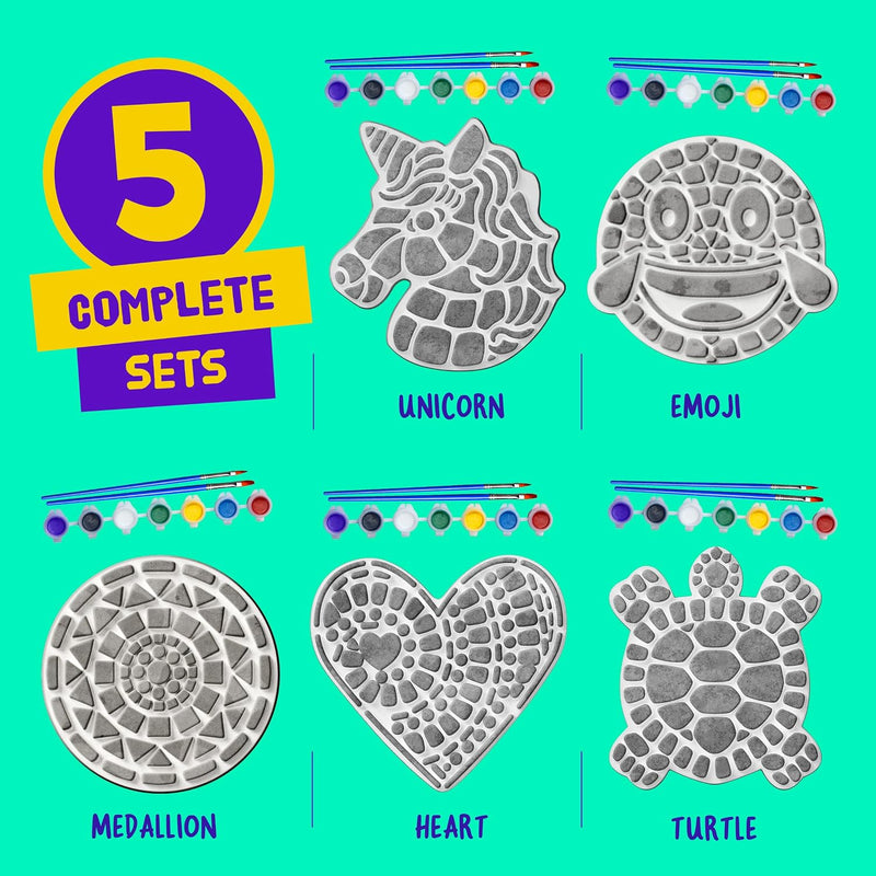Stepping Stones Painting Kit for Kids - 5 Paint Your Own Garden Stones | 5 Stepping Stones with Paints and Brushes, Crafts for Kids Ages 6-8 - Birthday Gifts for Girls & Boys Ages 6 7 8 9 10 Years