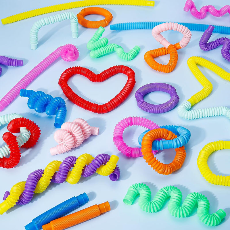 Pop Tubes, 30PCS Fidget Sensory Toys, Party Favors,Birthday Gifts,Goodie Bag Stuffers, Classroom School Reward,Creative STEM Learning & Fun for Toddler Kids(10 Colors)