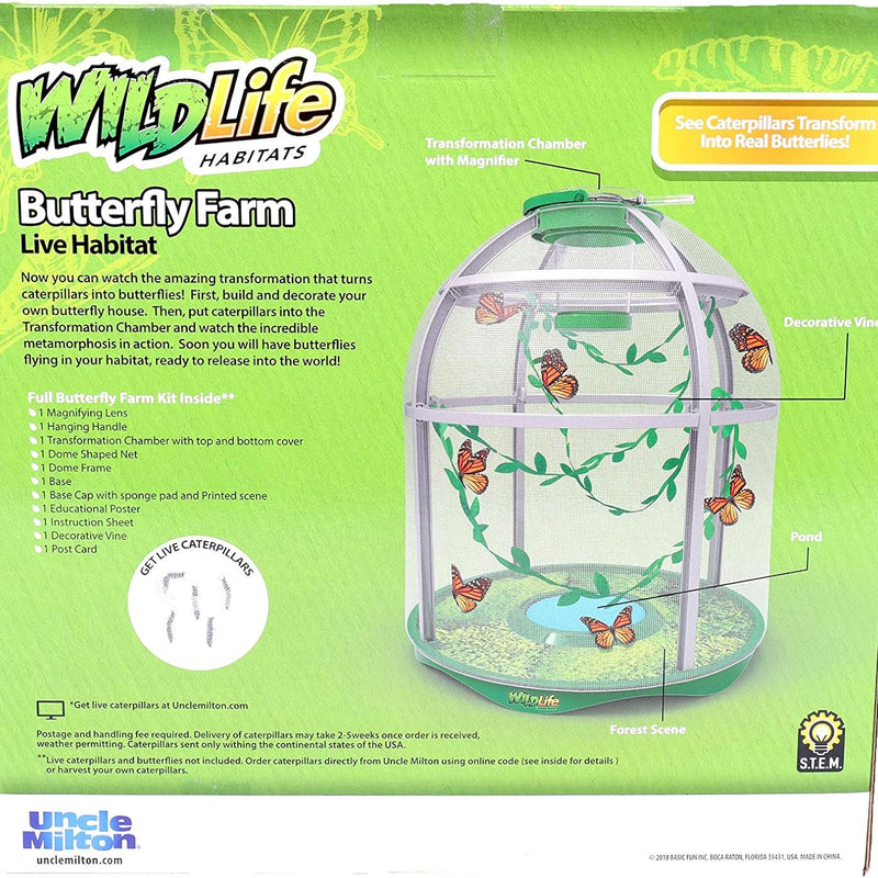 Uncle Milton Butterfly Farm Live Habitat - STEM Toy for Kids Age 6+ with Customizable Habitat and Learning Poster