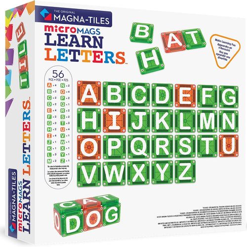 MAGNA-TILES microMAGS Learn Letters 56-Piece Magnetic Construction Set, The Original Magnetic Building Brand