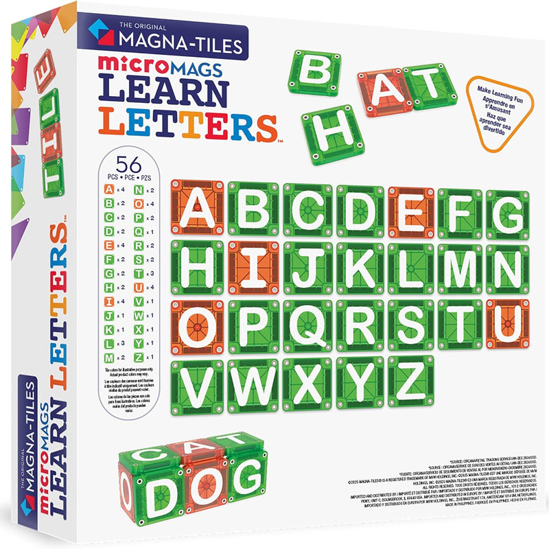 MAGNA-TILES microMAGS Learn Letters 56-Piece Magnetic Construction Set, The Original Magnetic Building Brand
