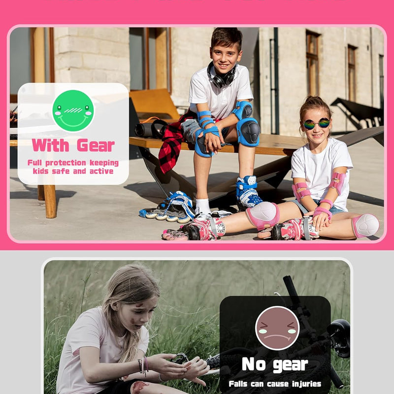 Kids Protective Gear Set, Knee and Elbow Pads with Wrist Guards for Ages 3-8 Year Toddler