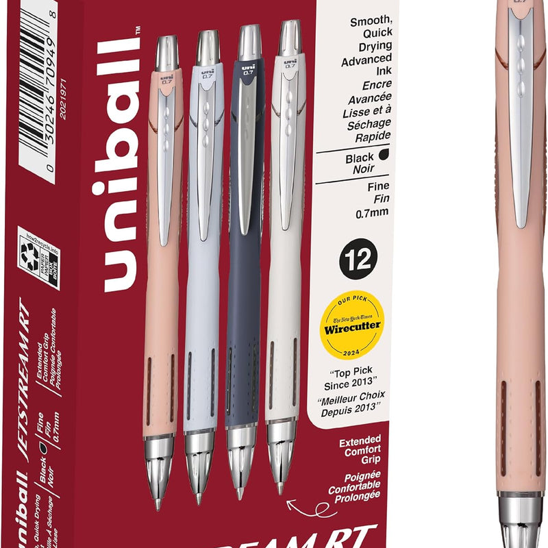 Uni-Ball Jetstream RT Pens - NY Times Wirecutter Best Pen for Over a Decade - Pack of 3 Black Fine Point Pens, 0.7mm - Back to School Pens, Ballpoint Pens