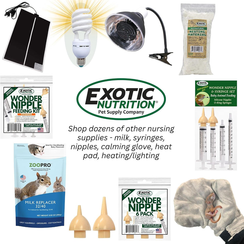 Exotic Nutrition Baby Squirrel Nursing Set (Basic) - Milk Replacer, Feeding Syringes