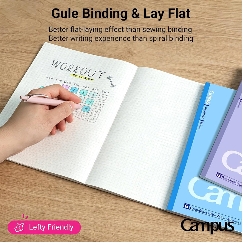KOKUYO Composition Notebooks, 3 Pack Campus 9-3/4" x 7-1/2" Comp Book with College Ruled, 80 Sheets, Pink Blue Lavender School Lined Notebook Journal for Work Study Note Taking (WSG-NO-308CG1×3)