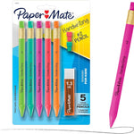 Paper Mate Handwriting Triangular Mechanical Pencils with Lead & Eraser Refills, 1.3mm, Fun Barrel Colors, 30 Count (6 Packs of 5) - Teacher Supplies, Learning to Write