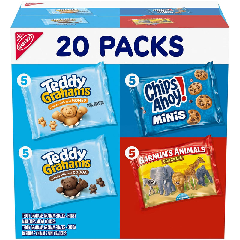 Nabisco Fun Shapes Snacks Variety Pack, 3 Flavors, 20 Snack Packs | BARNUM'S Animal Crackers, TEDDY GRAHAMS, CHIPS AHOY! Minis Cookies, Individually Wrapped