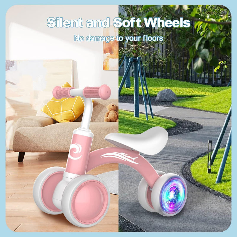 Gamfeiny Colorful Lighting Baby Balance Bike, 10-36 Month Toddler Bike with Silence Wheels & Soft Seat, No Pedal, 1st Birthday Gift