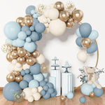 Amandir 153pcs Dusty Blue Balloon Garland Arch Kit Different Sizes Blue White Sand Latex Metallic Confetti Gold Balloons Baptism Birthday Boho Baby Shower