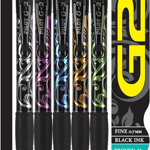 Pilot G2 Premium Refillable and Retractable Rolling Ball Gel Pens, Fine Point, Fashion Collection, 0.7 mm, Black Ink Pens, 5-Pack