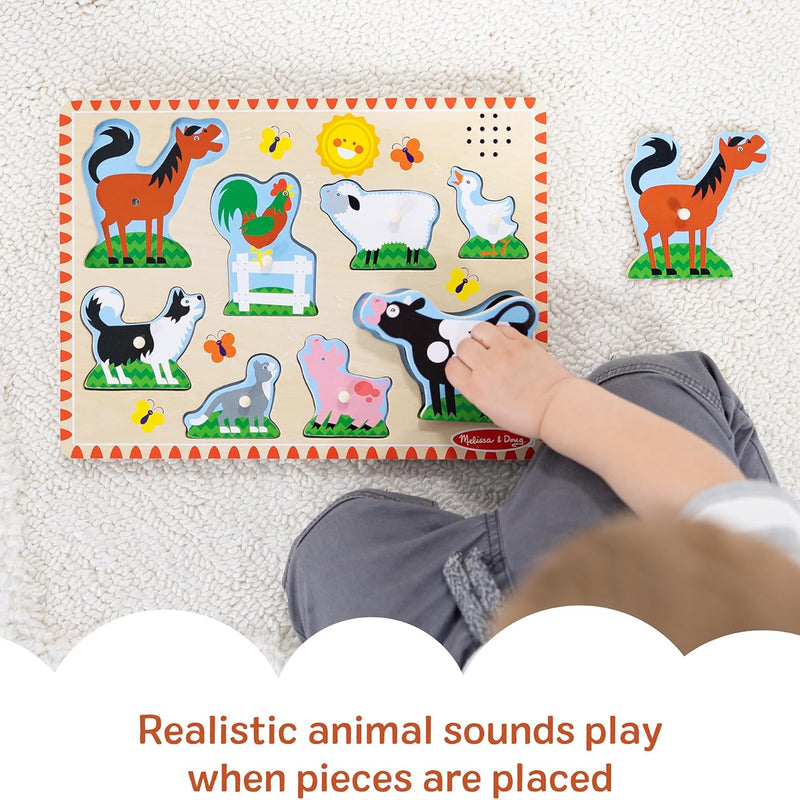 Melissa & Doug Farm Animals Sound Wooden Puzzle for Toddlers with Light-Activated Sounds, Music Learning Toy Ages 2+