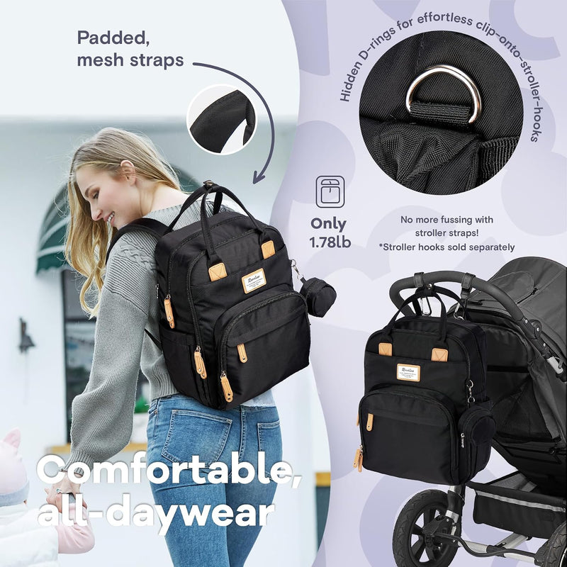 RUVALINO Baby Diaper Bag Backpack with Changing Pad, Baby Shower Gifts | Baby Essentials, Waterproof Travel Baby Bags for Mom Dad Girl Boy, Insulated Bottle Holders, Pacifier Case, Large Capacity