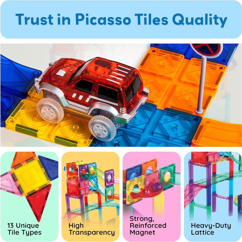 PicassoTiles 108pc Magnetic Marble Run Building Tiles STEM Learning Toy Preschool Construction Kit for Kids