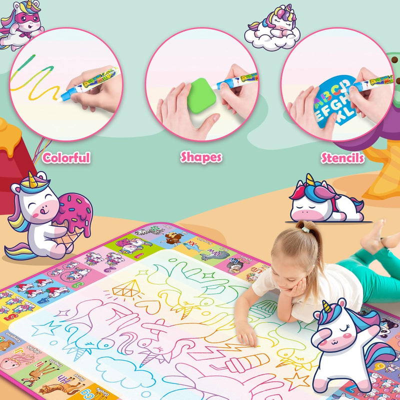 Water Doodle Mat, Kids Drawing Toys for 3 4 5 Year Old Boys Girls Gifts | Reusale Princess Color Mat, Mess-Free Coloring, Educational Doodle Toy, Toddlers Birthday Gifts for Age 3 4 5 6 7 8 Year Old