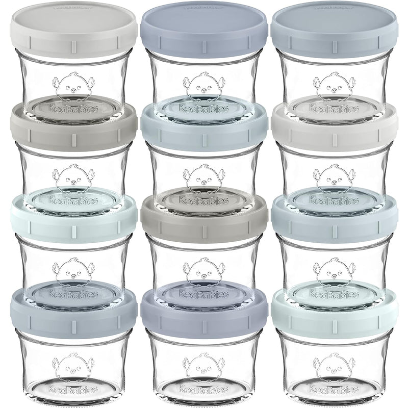 KeaBabies 12pk 4oz Glass Baby Food Containers with Lids, Leak-Proof (Nord) | Microwavable Small Glass Jars, Baby Purees, Toddler Snack Storage Containers, BPA-Free, Dishwasher-safe, Freezer Safe