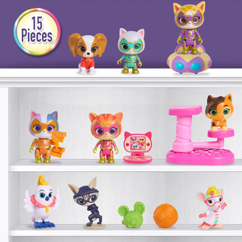 Disney Jr. SuperKitties Kittydale Figure Set with Accessories, 15-Pieces, Collectible Figurines, Toy for Fans, Girls, Kids, Ages 3 and Up by Just Play