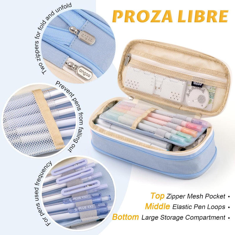EASTHILL Big Capacity Pencil Pen Case Office College School Large Storage High Capacity Bag Pouch Holder Box Organizer Light Blue