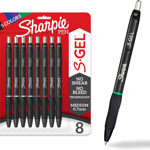 Sharpie S-Gel Gel Pens, Medium Point (0.7mm), Assorted Ink Colors, 8 Count - Back to School, Pens for Journaling & Studying Essentials