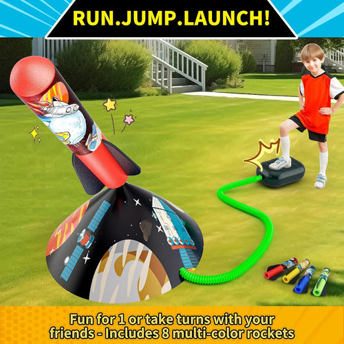 Otoseth Toys Rocket Launcher for Kids - Adjustable Launch Stand, 8 Multi-Color Foam Rockets, Age 3+