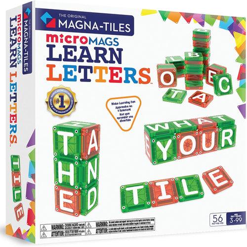 MAGNA-TILES microMAGS Learn Letters 56-Piece Magnetic Construction Set, The Original Magnetic Building Brand