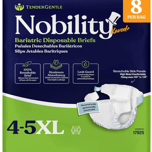 4-5xl Adult Diapers for Women and Men - 8 Bariatric Disposable Briefs with Tabs and Stretchable Side Panels - 100% Breathable with Maximum Absorbency