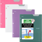 Five Star 2-Pocket Plastic Folder with Stay-Put Tabs, Fits 3-Ring Binder, Holds 8.5" x 11" Paper, Assorted Colors, 4 Pack (333420A)
