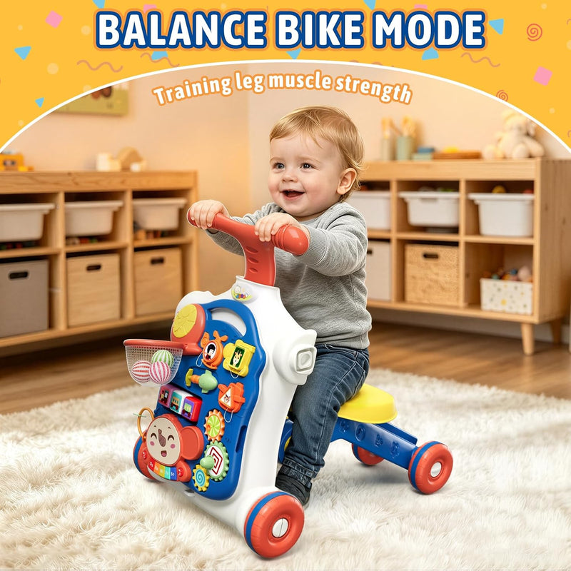 HYES 5 in 1 Baby Push Walker for Baby Boy, Blue | Activity Center Learning to Walk, Sit to Stand, Early Learning Push Toys for Infant, Walking Toys Gift for Toddler Boys