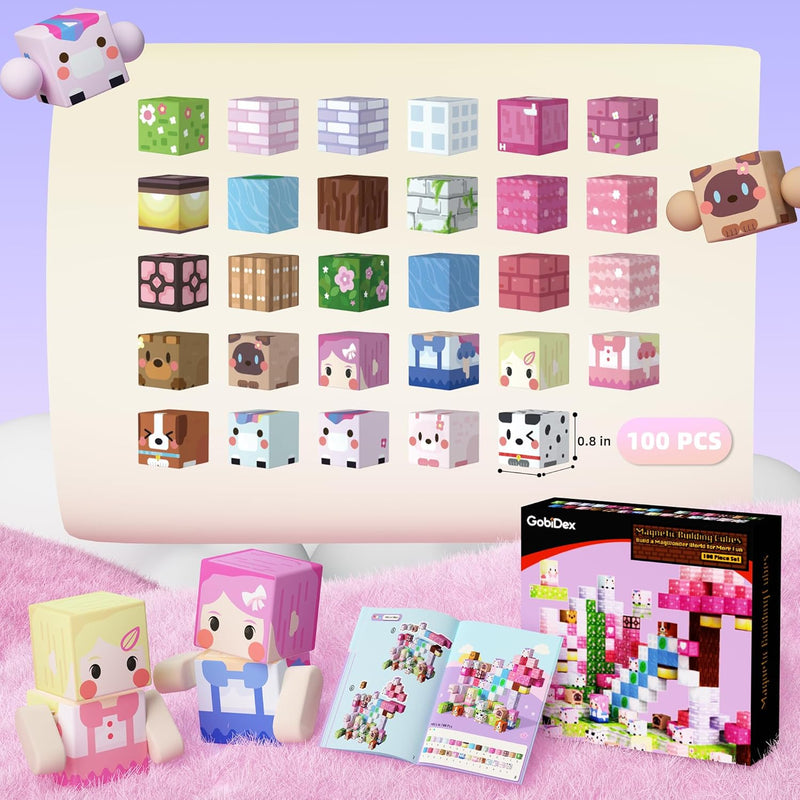 GobiDex 100PCS magnetic blocks for 3+ years old girls, STEM sensory gifts with princess theme