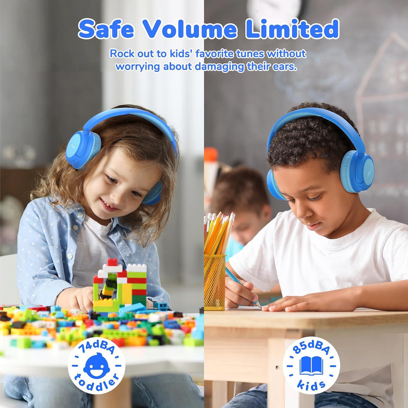 iClever BTH22 Kids Bluetooth Headphones for Toddler Travel, 60H Play Time | SafeSound Tech3.0, Stereo Sound, USB C Fast Charging, AUX Cable, Kids Wireless Headphones for Girls/Boys/Tablet/PC/School