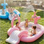 QPAU Elephant Kids Pool with Slide and Sprinkler, Inflatable Play Center with 4 Rings, 72 × 64 × 37 in, Fast Inflation Kiddie Pool for Garden & Backyard, Birthday Gift for Ages 1+ (Pink)