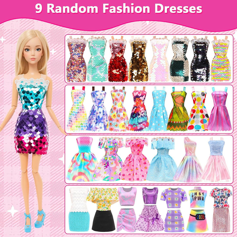 ENOCHT Doll Clothes and Accessories Including 5 Wedding Gowns 9 Fashion Dresses 3 Tops 3 Pants 1 Evening Dresses 2 Swimsuits Bikini 20 Hangers 18 Shoes and 22 Accessories Toys for 11.5 inch Doll