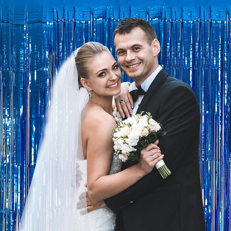 Blue Party Decorations 2 Pack Ocean Party Streamers Tinsel Fringe Curtains Photo Booth Props Celebration Decorations Set