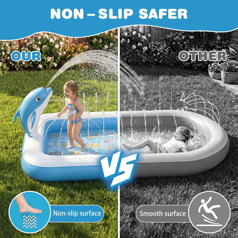 Splash Pads for Toddlers 1-3, Dolphin Toy Sprinkler for Kids, Outdoor Play Mat for Babies, 68" Backyard Inflatable Kiddie Pool, Splash Pad for Kids Ages 4-8, Birthday Gifts for 1 Year Old Boy Girl