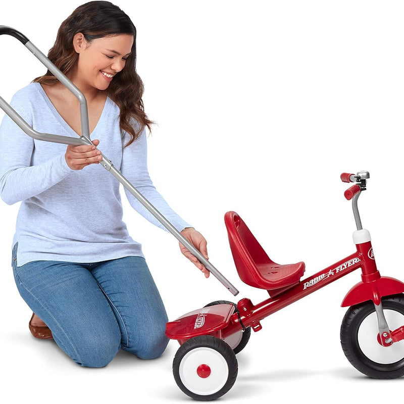 Radio Flyer Deluxe Steer & Stroll Trike, Red, for Kids 2-5, 2-in-1 Parent Steer Tricycle