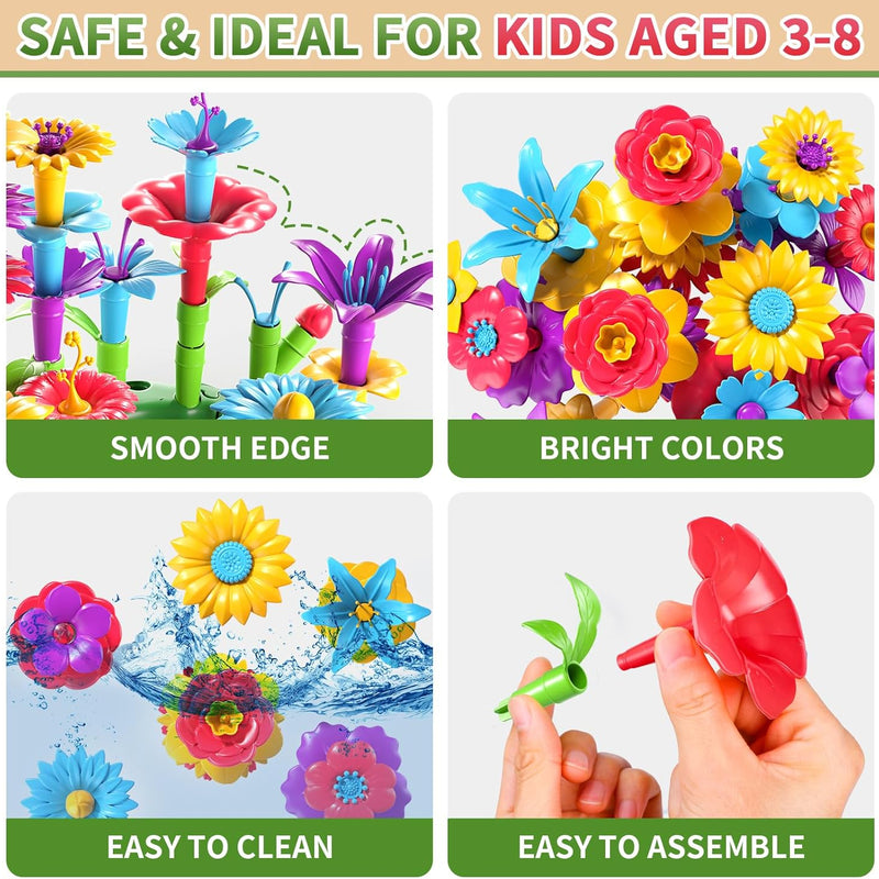 81-Piece Flower Garden Building Toys Set for Girls Ages 3-6, Building Educational Stem Toys with Storage Box