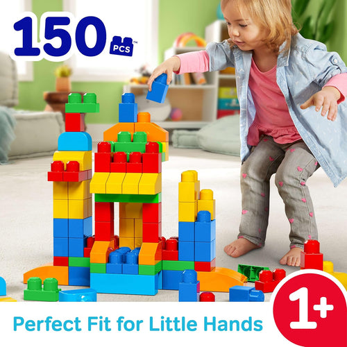 MEGA BLOKS First Builders Toddler Blocks Toy Set with 150 Pieces and Storage, Blue, Ages 1+