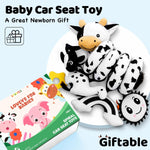 Spiral Car Seat Baby Toys 0-6 Months, Infant Carseat High Contrast Sensory Toys Hanging Stroller Accessories, Newborn Shower Gifts for Baby Boys Essentials Stuff, Cute Black and White Cow