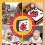 High Contrast Baby Book, Black and White, Tummy Time Mirror Toy | Newborn visual stimulation 0-6 months, Montessori sensory play, soft crinkle pages, folds flat, ties to crib and stroller