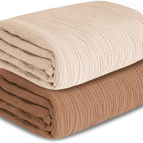 Muslin Swaddle Blankets for Newborn, 2 Pack Breathable Soft Receiving Blanket, Large 41 x 41 inches Swaddle Wrap Burping Clothes, Essentials Infant Shower Items. (Beige & Coffee)