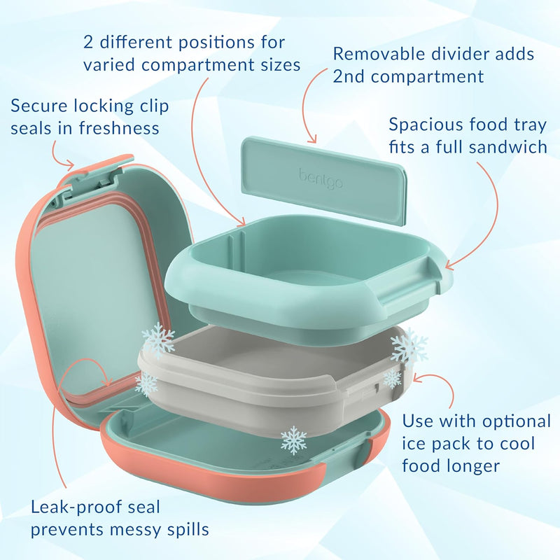 Bentgo Chill Mini Leak-Proof Lunch Box – Built-In Ice Pack Keeps Food Cold, 2.7-Cup Capacity for Snacks or Sandwich, 3 or 4 Compartments, PFAS & BPA-Free, Ideal for Adults & Kids 3+ (Seaside Papaya)