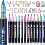 Yangmei Outline Glitter Markers, Teen Girl Gifts Trendy Stuff, Art Supplies for Kids 6-8 9-12, Crafts for Girls 8-12, 12 Self Outline Metallic Markers, Gift for 4-12 Year Old Girls Birthday Gift