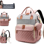 Diaper Bag with Changing Station, Waterproof 3 in 1 Diaper Backpack with Foldable Changing Pad, Large Travel Backpack for Mom & Dad, Baby Gift for Baby Girl & Boy, Pink-Grey