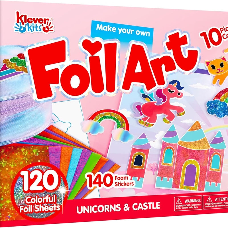 Klever Kits Foil Art Kit for Kids - Arts & Crafts Supplies, Mess Free Coloring, Foil Foam Stickers, Creative Travel Toys, Birthday Gifts for Boys & Girls Ages 4 and Up