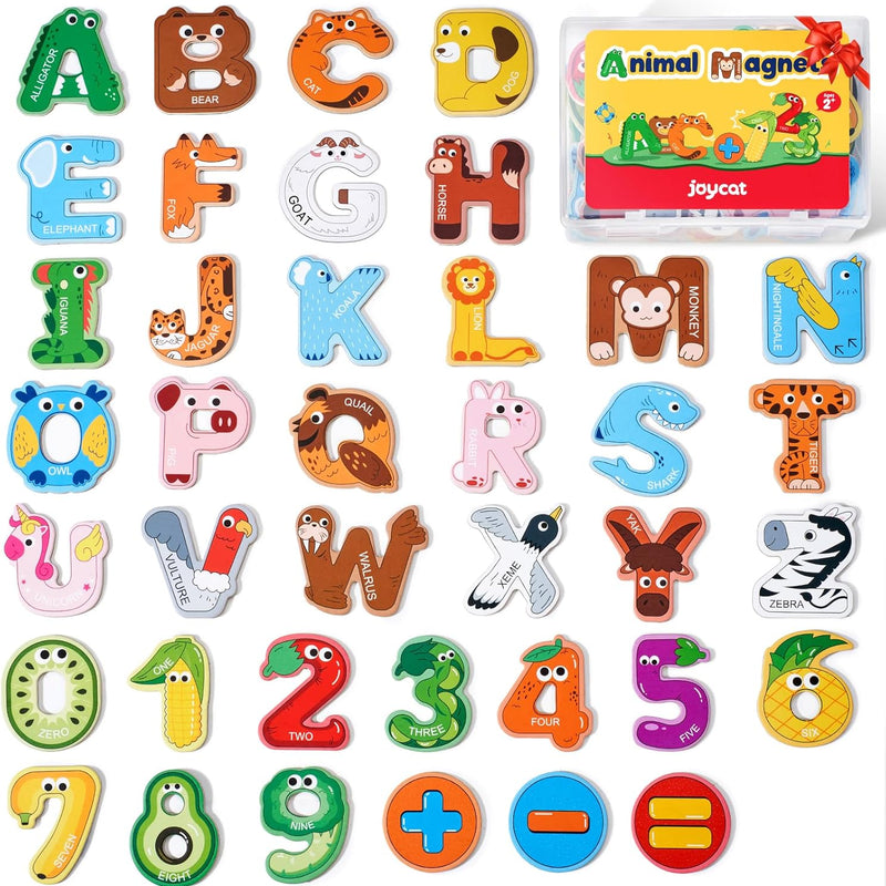joycat wooden thick alphabet magnets for toddlers, large size cute animal colorful abc magnetic letters